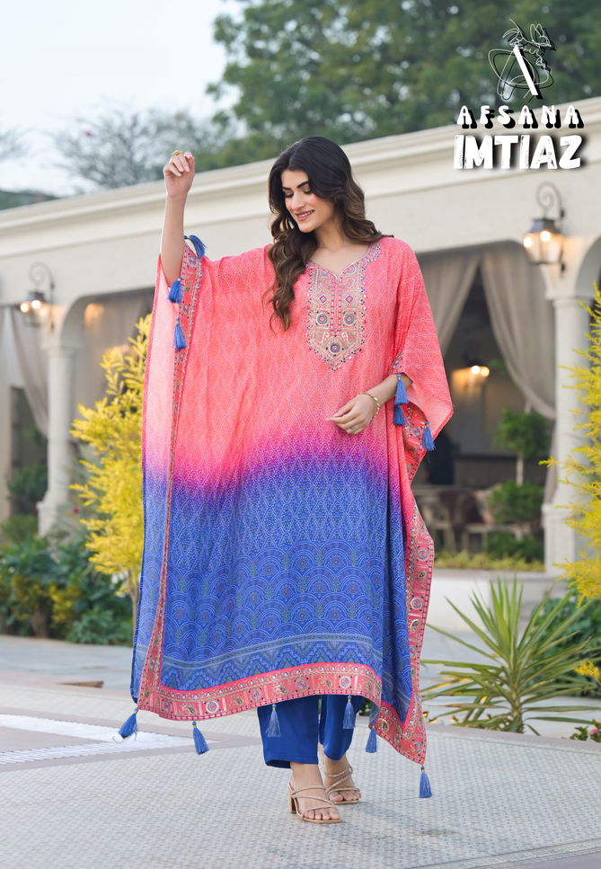 Imtiaz By Afsana Muslin Kaftan Style Kurti With Bottom Exporters In India